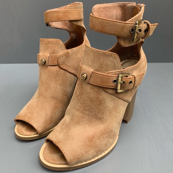 G by Guess Gisteria Tan Peep Toe Ankle Booties - Picture 7 of 8